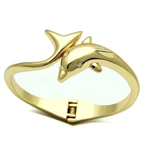 Brass Gold Polished Dolphin Figure Hinged Bangle Bracelet