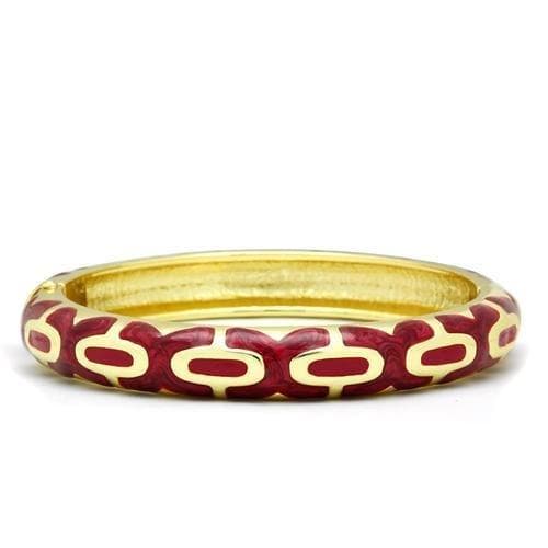 Brass Gold Red Enamel Quatrefoil Pattern Hinged Bangle Bracelet