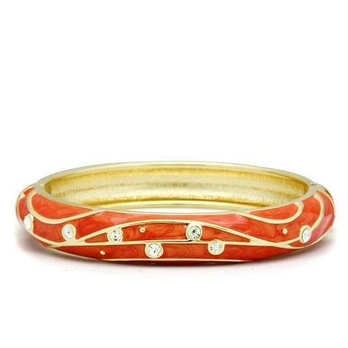 Brass Gold Red Orange Enamel Crystal Vine Hinged Bangle Bracelet
