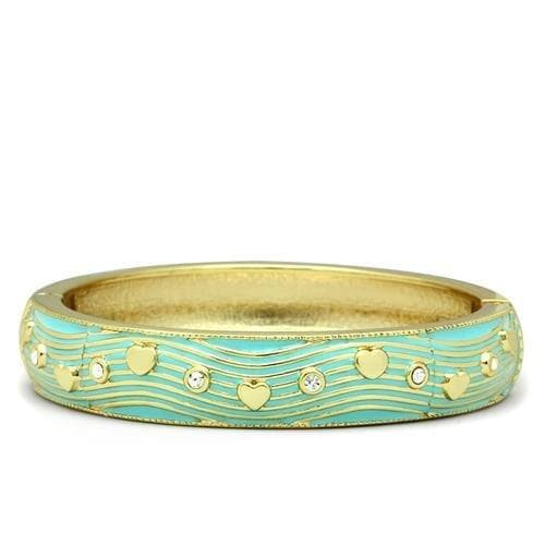 Brass Gold Turquoise Enamel Heart Crystal Hinged Bangle Bracelet