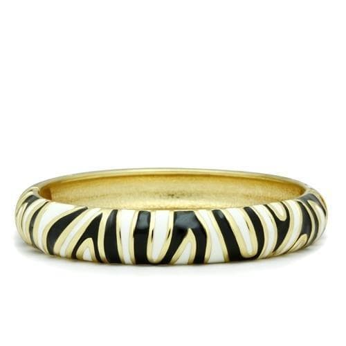 Brass Gold Black White Enamel Zebra Stripe Hinged Bangle Bracelet