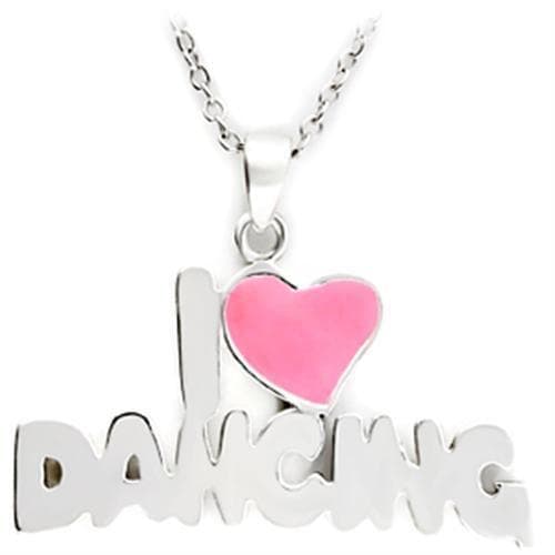 Brass Silver Pink Heart I Love Dancing Pendant Necklace