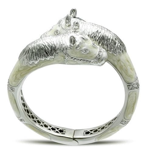 Brass Silver Polished Horse Head Figure Hinged Bangle Bracelet