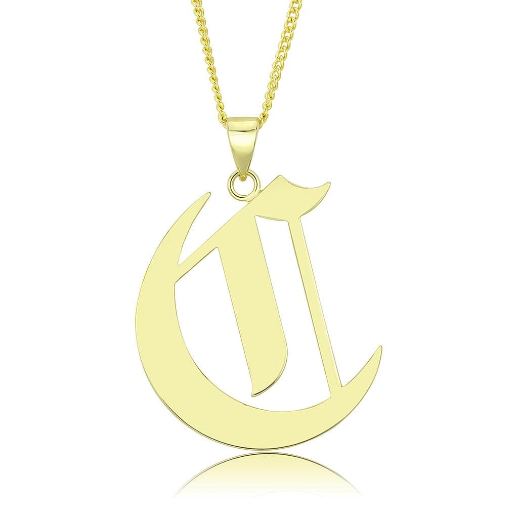 Brass Gold Gothic Letter C Initial Pendant Necklace