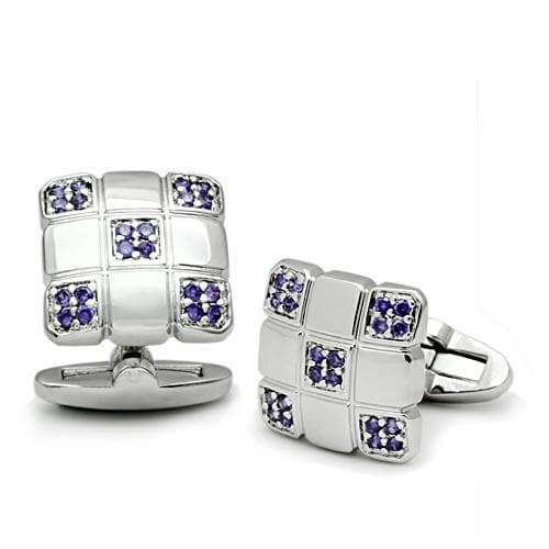 Brass Silver Purple CZ Square Grid Cufflinks Bracelet