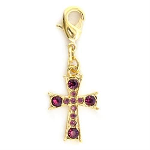 Brass Gold Pink CZ Cross Lobster Clasp Charm Pendant