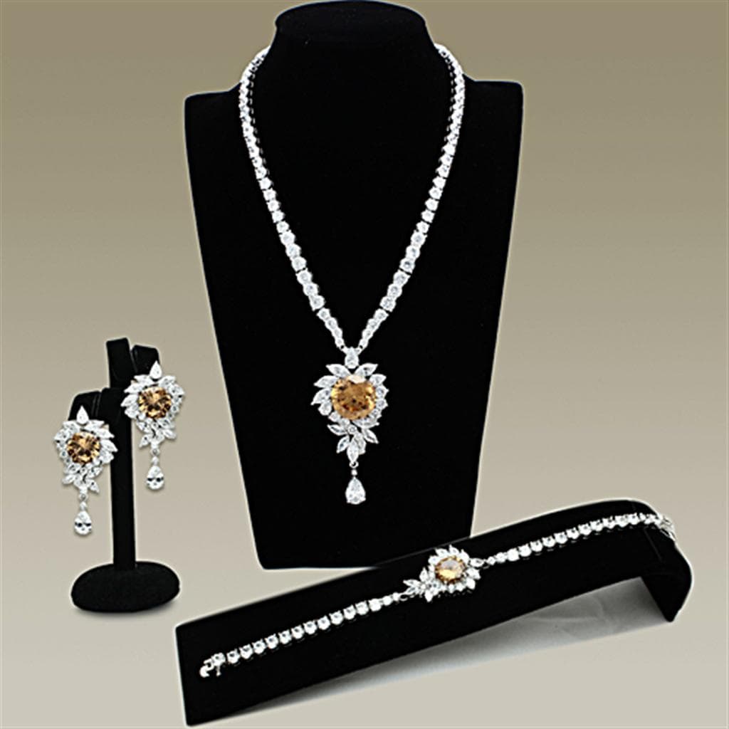 Brass Champagne CZ Teardrop Statement Jewelry Set