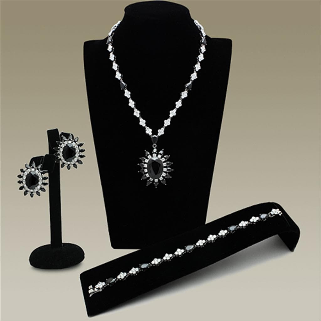 Brass Black CZ Sunburst Pendant Statement Jewelry Set Pendant