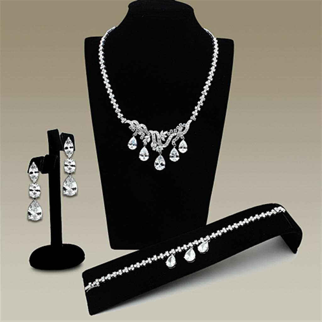 Brass Silver CZ Pear Drop Statement Jewelry Set
