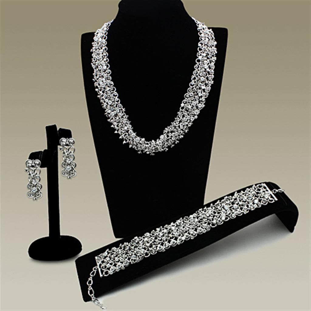 Brass Silver CZ Round Cluster Statement Jewelry Set