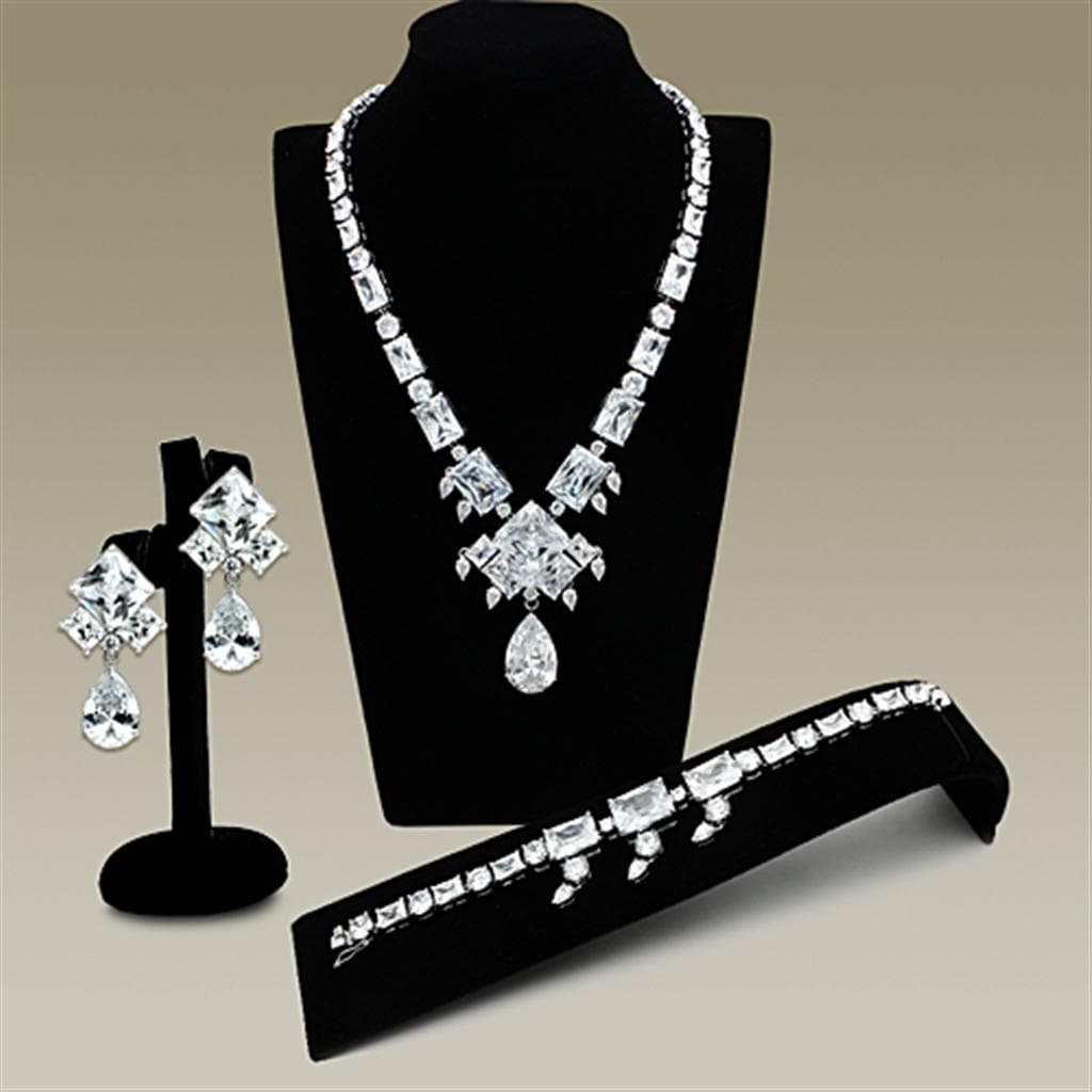 Brass Silver CZ Princess Cut Starburst Statement Jewelry Set