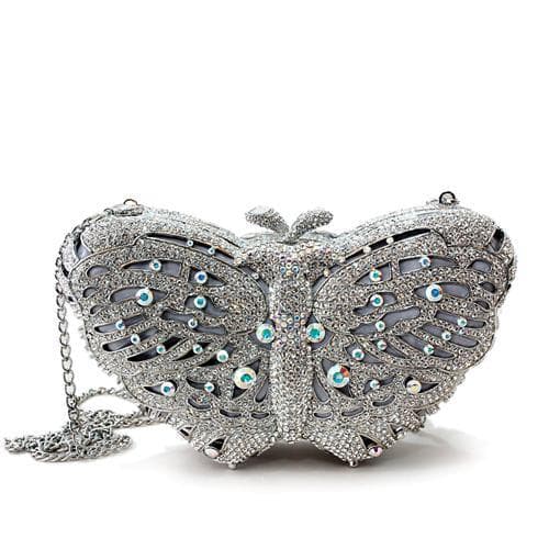 Brass Silver Crystal Pave Butterfly Figure Clutch Ring