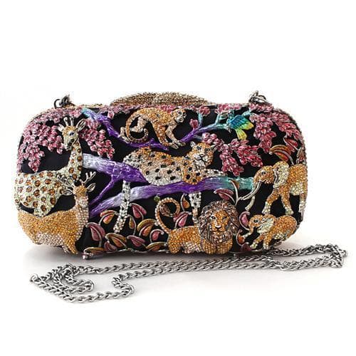 Brass Multicolor Crystal Animal Scene Figure Clutch Ring