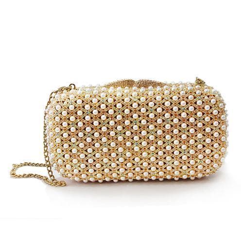 Brass Gold Pearl Bead Rectangular Clutch Ring