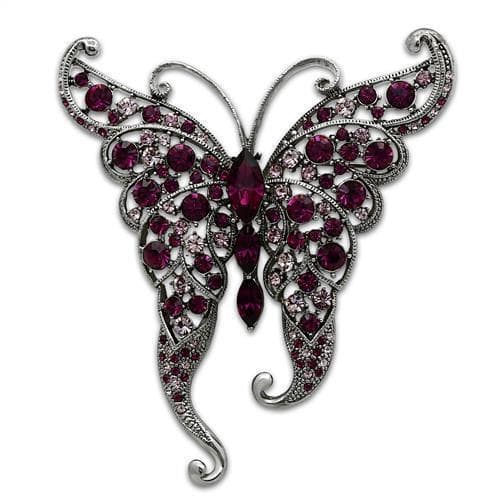 Brass Silver Purple Crystal Pave Butterfly Brooch