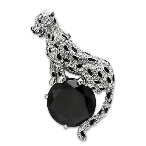 Brass Silver CZ Pave Leopard Figure Brooch