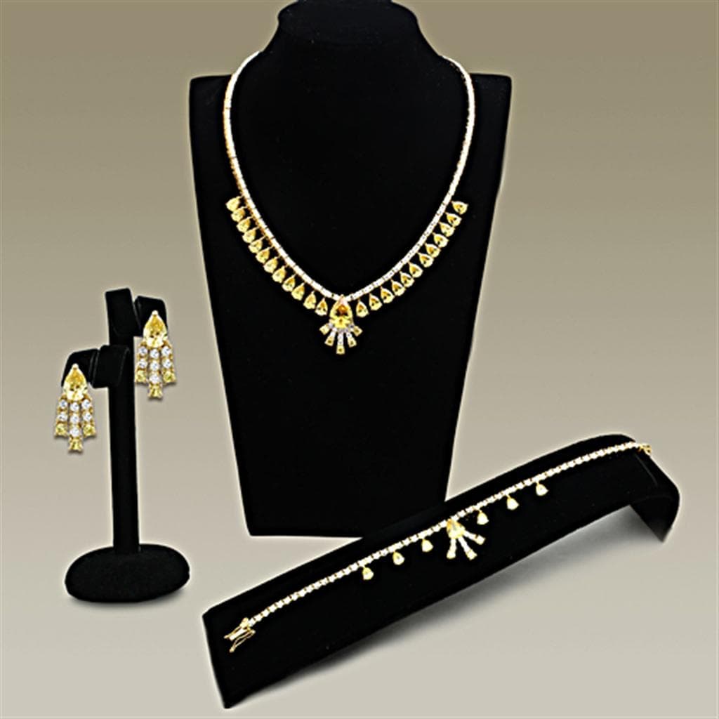 Brass Gold CZ Teardrop Chandelier Statement Jewelry Set
