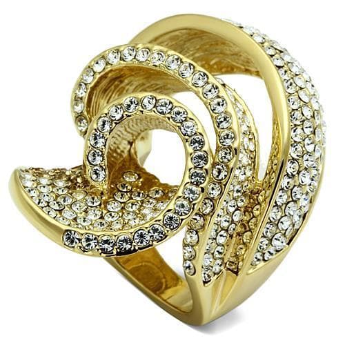 Brass Gold Crystal Pave Triple Loop Knot Cocktail Ring