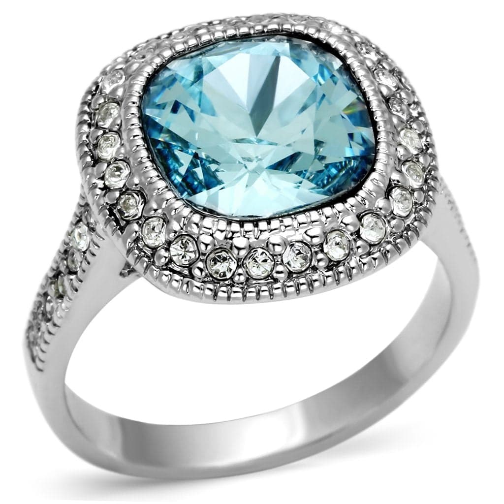 Brass Silver Blue Topaz Cushion CZ Halo Vintage Cocktail Ring