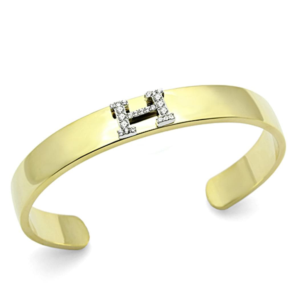 Brass Gold CZ Initial Letter H Open Cuff Bracelet