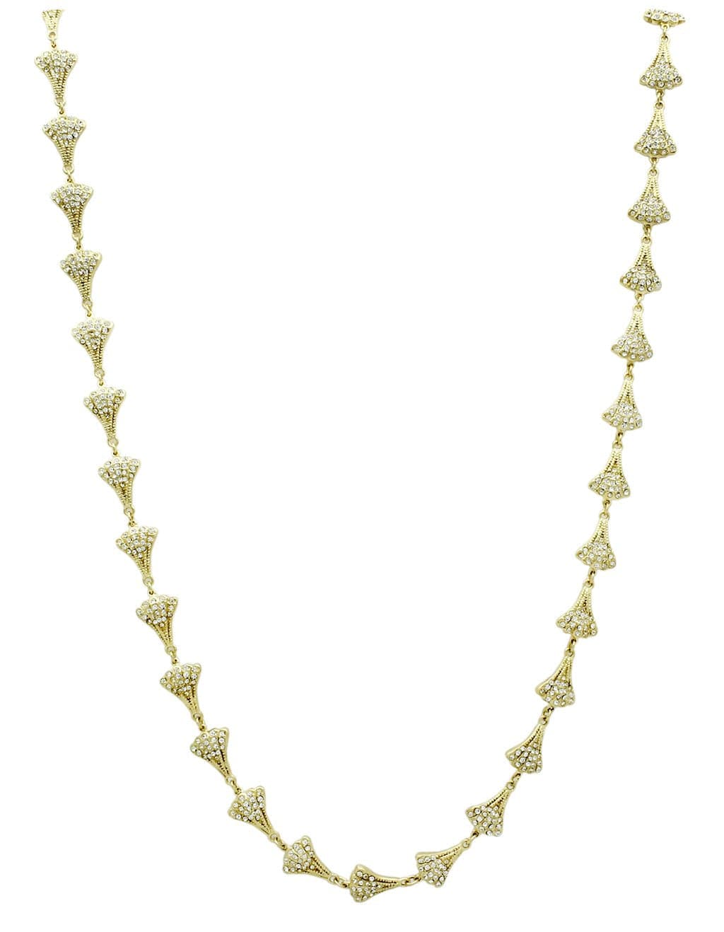 Brass Gold Crystal Pave Triangle Station Chain Necklace