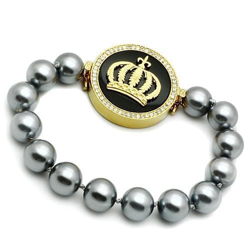 Brass Gold Grey Pearl Crown Medallion CZ Bracelet