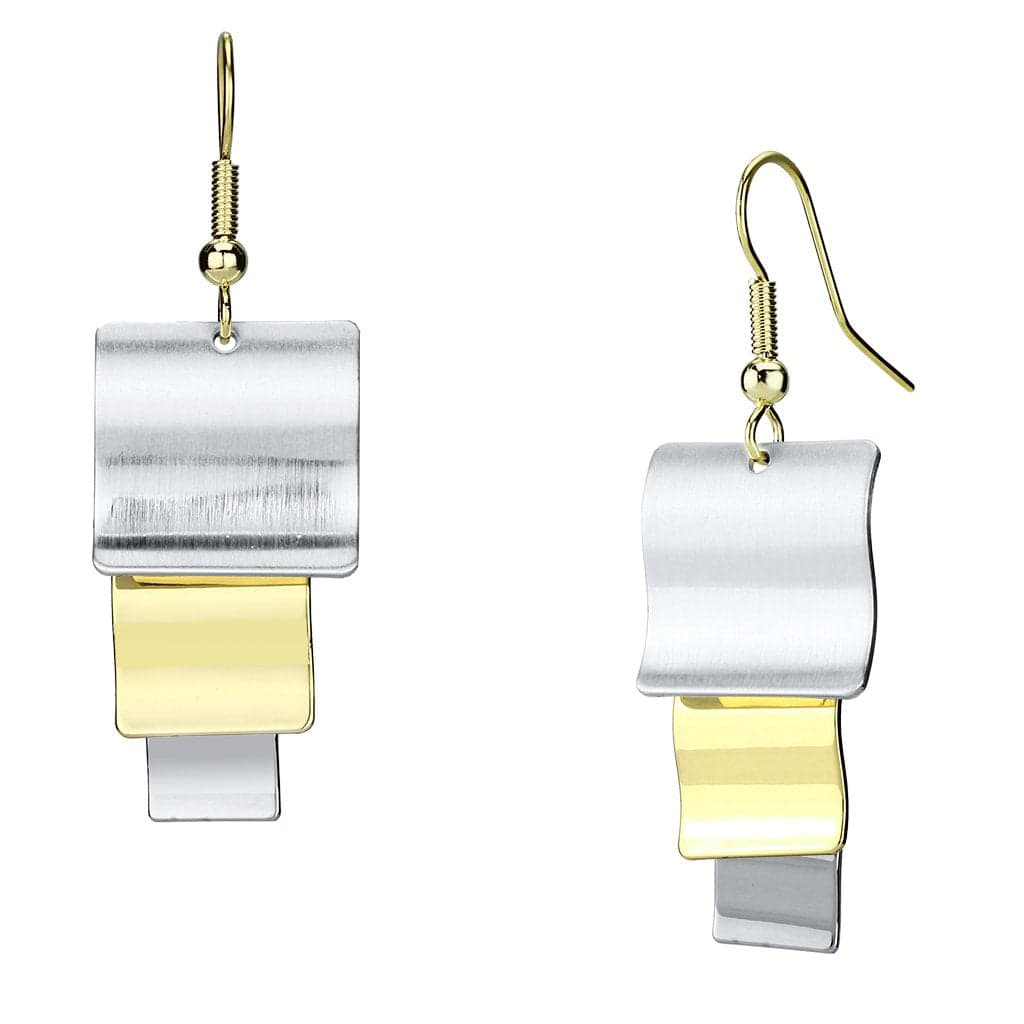 Iron Two Tone Gold Silver Geometric Rectangle Square Earrings