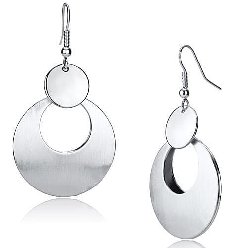 Iron Silver Brushed Satin Circle Oval Cutout Drop Earrings