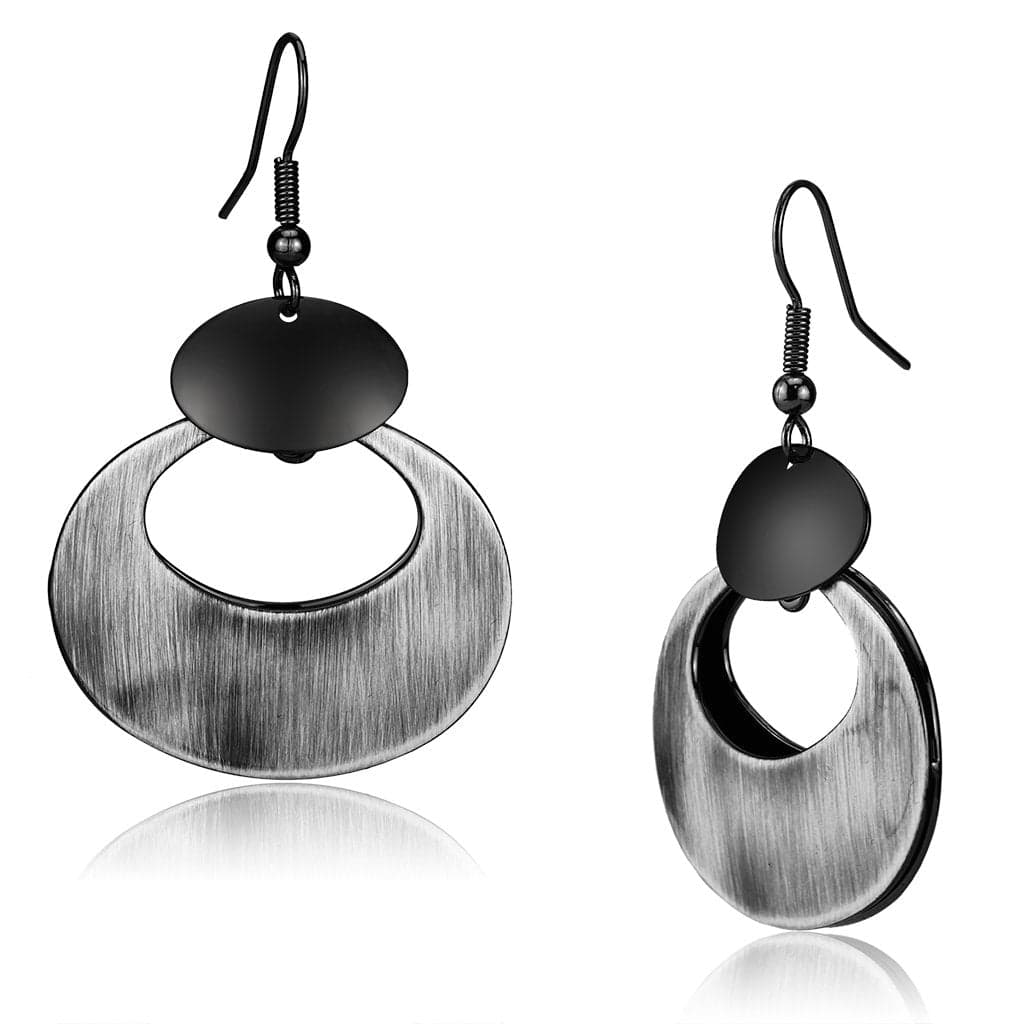 Iron Gunmetal Brushed Satin Oval Cutout Disc Drop Earrings