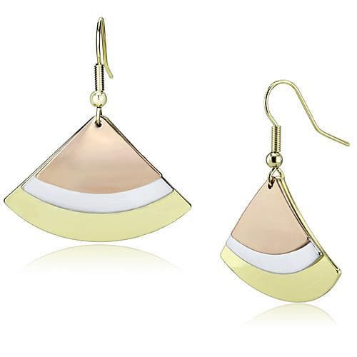 Iron Two Tone Rose Gold Silver Layered Fan Triangle Drop Earrings