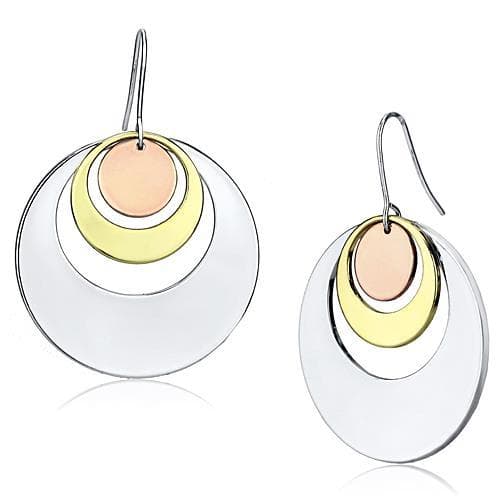 Iron Two Tone Rose Gold Silver Nested Circle Triple Drop Earrings