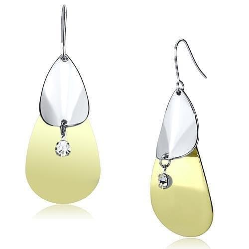 Iron Two Tone Gold Silver Teardrop CZ Double Drop Earrings