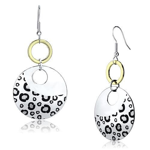 Iron Two Tone Gold Silver Leopard Print Circle Drop Earrings