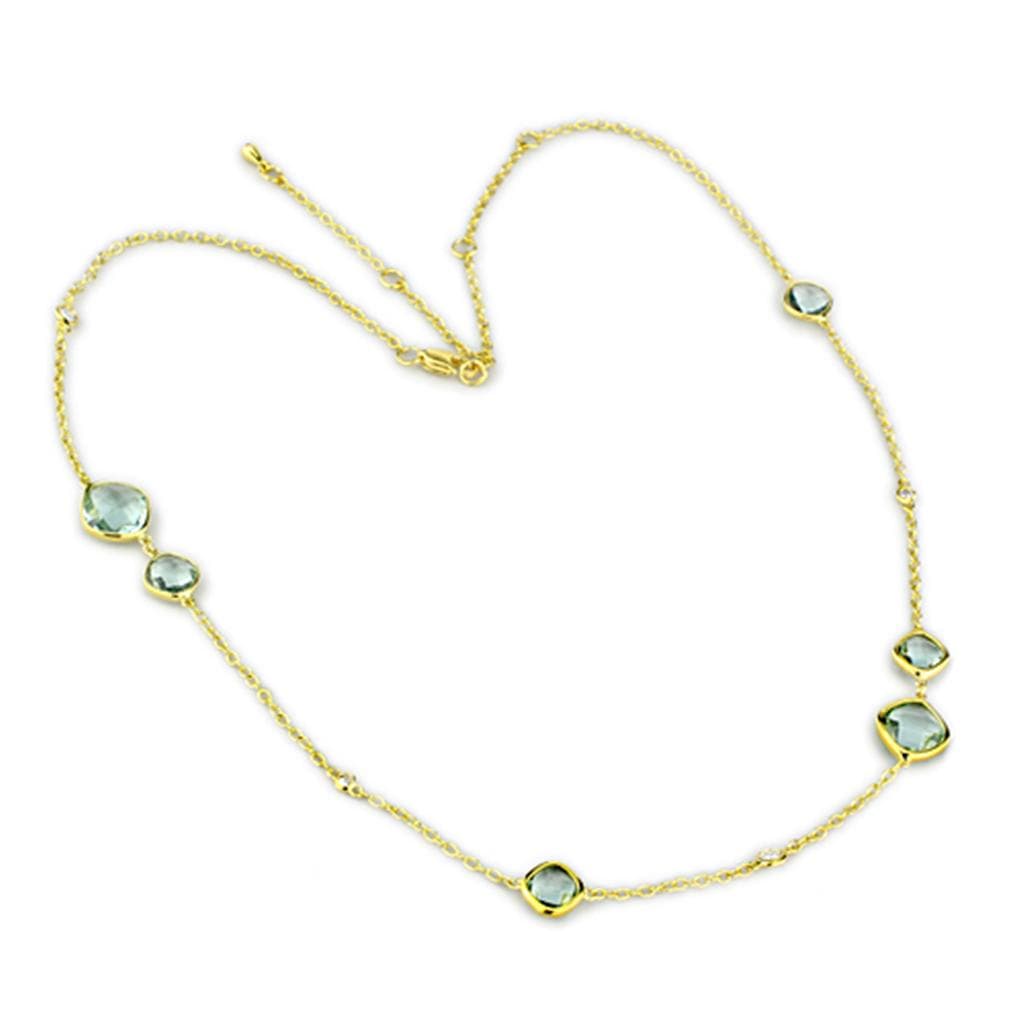Brass Gold Green Crystal Bezel Station Chain Necklace