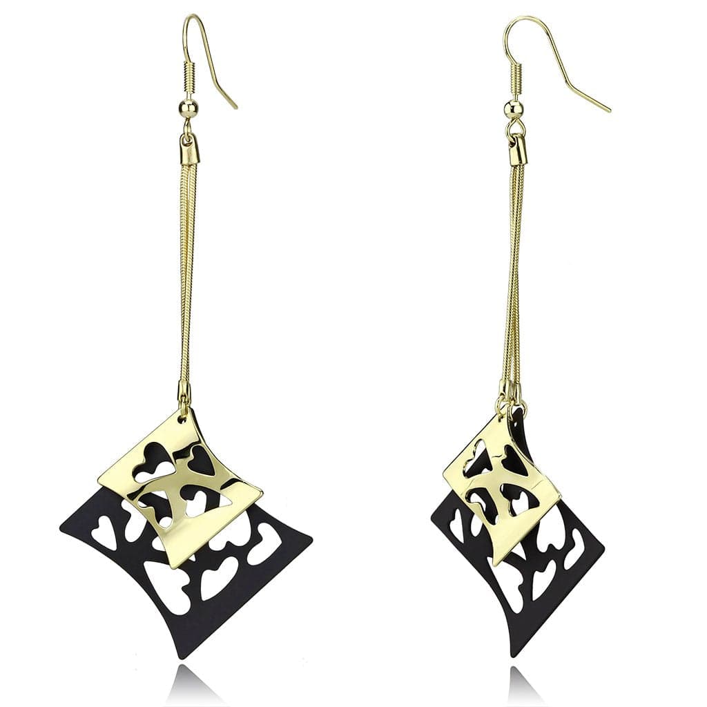 Iron Gold Black Filigree Scroll Diamond Square CZ Drop Earrings