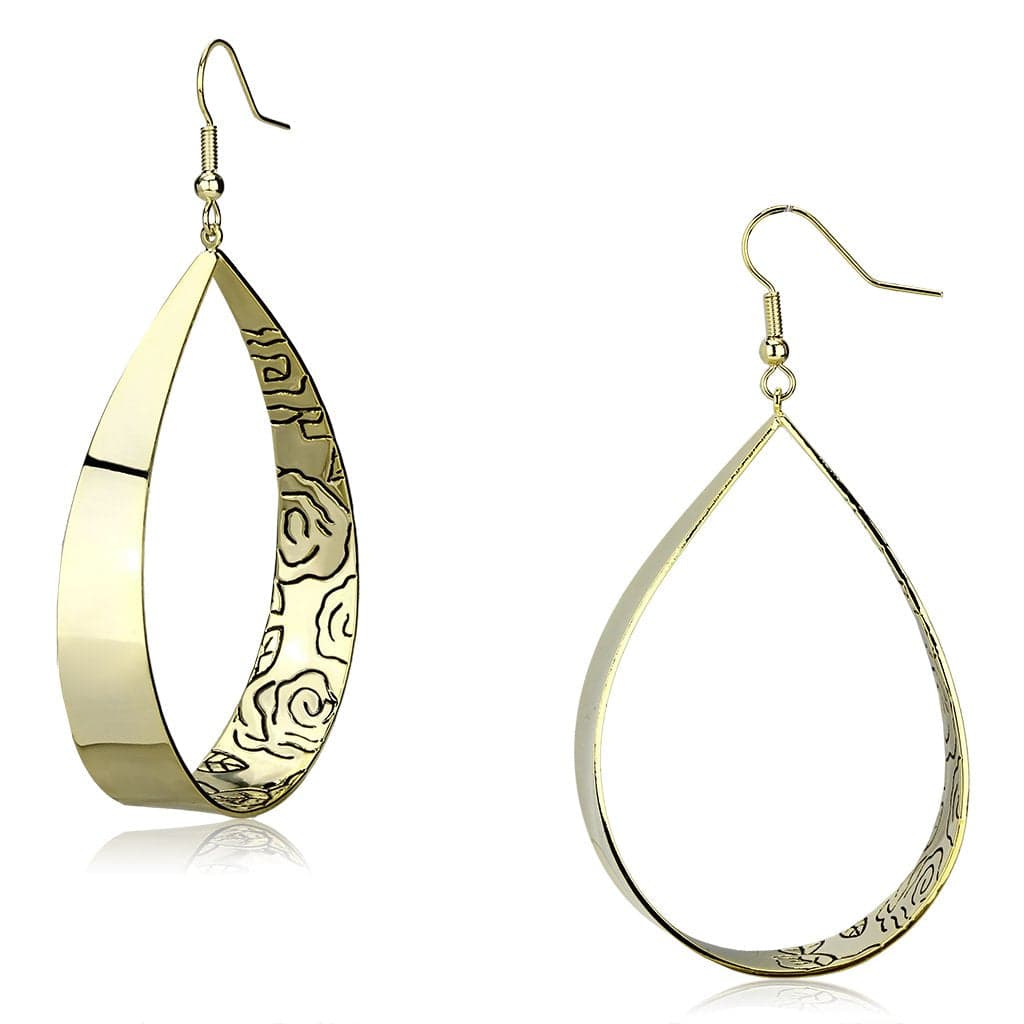 Iron Gold Engraved Floral Scroll Open Teardrop Drop Earrings