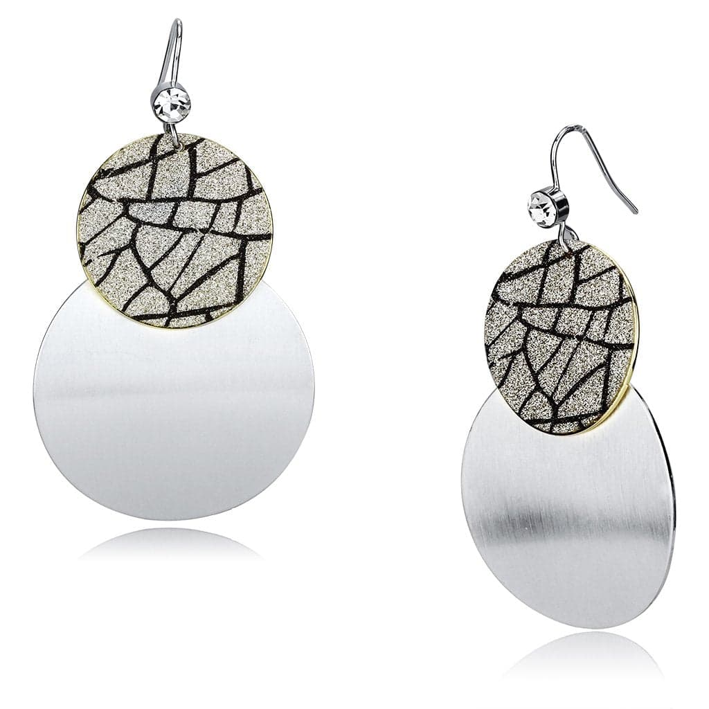 Iron Silver Glitter Brushed Satin Double Disc Drop Earrings