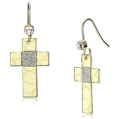 Iron Gold Mosaic Crackle Cross CZ Drop Earrings
