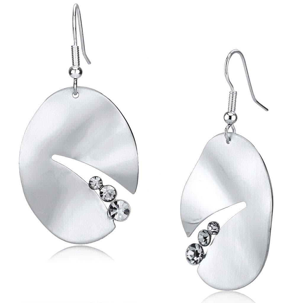 Iron Silver Brushed Satin Oval CZ Triple Drop Earrings