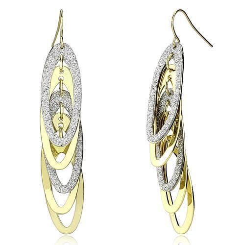 Iron Two Tone Gold Silver Glitter Nested Marquise Oval Earrings