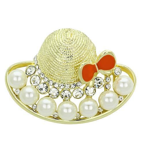 Brass Gold Pearl CZ Sun Hat Bow Brooch | The Stainless Jewelry