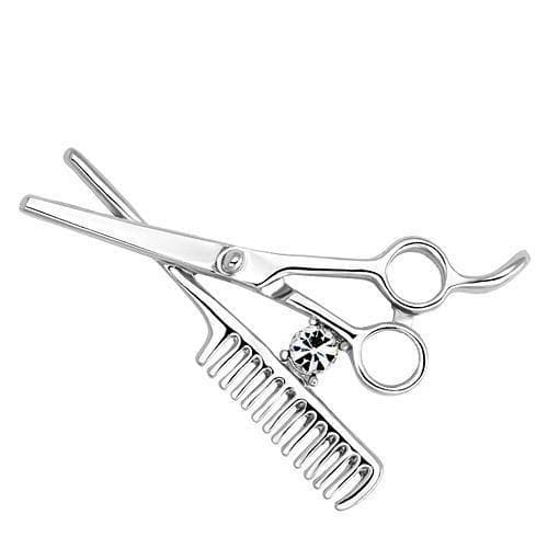 Brass Silver CZ Scissors Comb Hairdresser Brooch