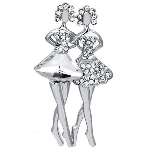 Brass Silver Crystal Dancing Couple Ballerina Brooch