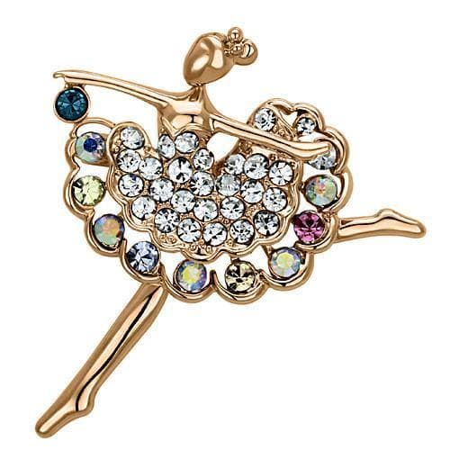 Brass Gold Aurora Borealis Crystal Ballerina Dancer Brooch
