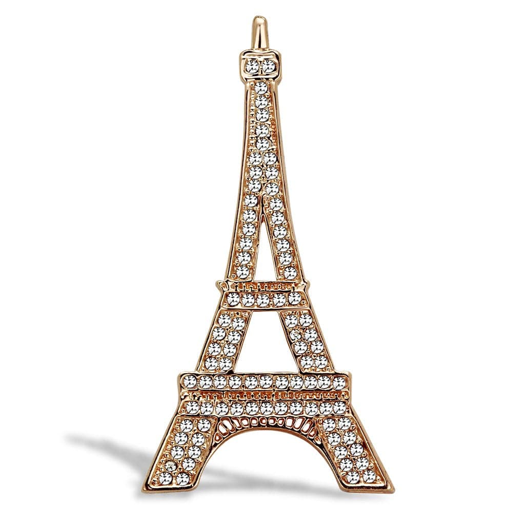 Brass Gold CZ Pave Eiffel Tower Paris Brooch