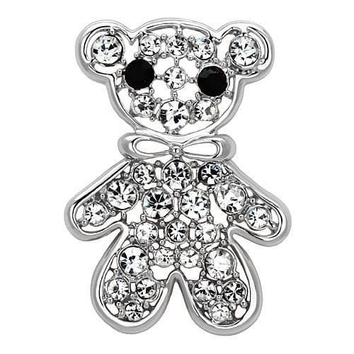 Brass Silver Crystal Pave Teddy Bear Brooch