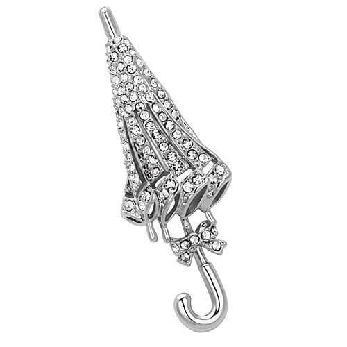 Brass Silver CZ Pave Umbrella Parasol Brooch