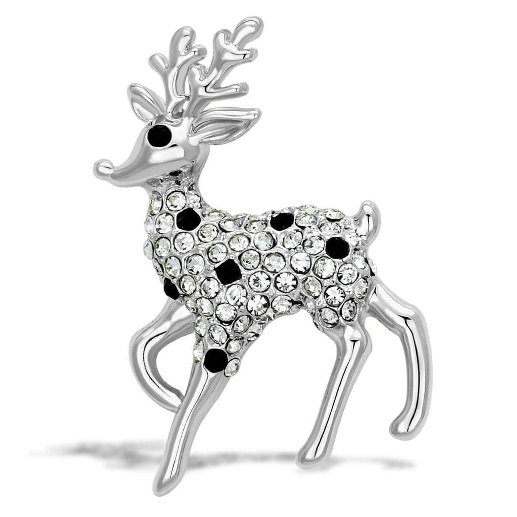 Brass Silver Crystal Pave Deer Fawn Brooch