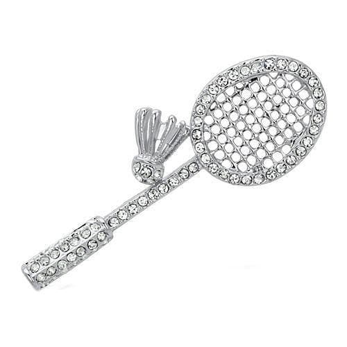 Brass Silver CZ Pave Tennis Racket Badminton Brooch