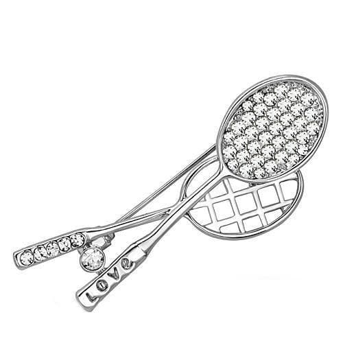 Brass Silver CZ Pave Double Tennis Racket Brooch